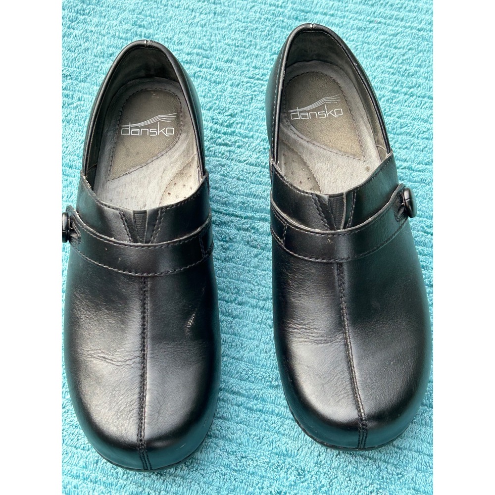 Dansko Black Leather Button Strap Clogs Professional Shoes Size 39 9815020200